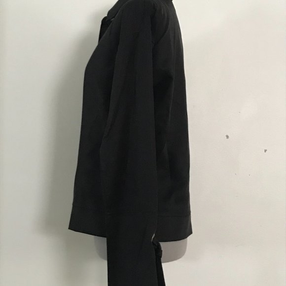Three Dots Black Tencel Button Down Grommet Tie Wrist Blouse Sz S - Picture 3 of 9